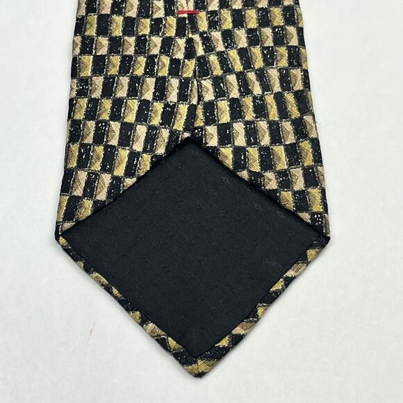 Villa Bugatti Mens Italian Silk Necktie Geometric Pattern Black Wheat Tie - Picture 5 of 11